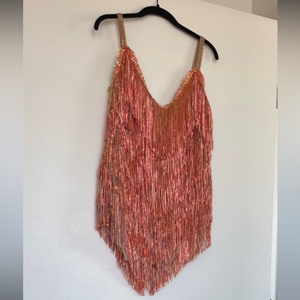 Bronx and Banco Barbie Mini Dress in Coral Sequin Fringe Sz Medium | Revolve